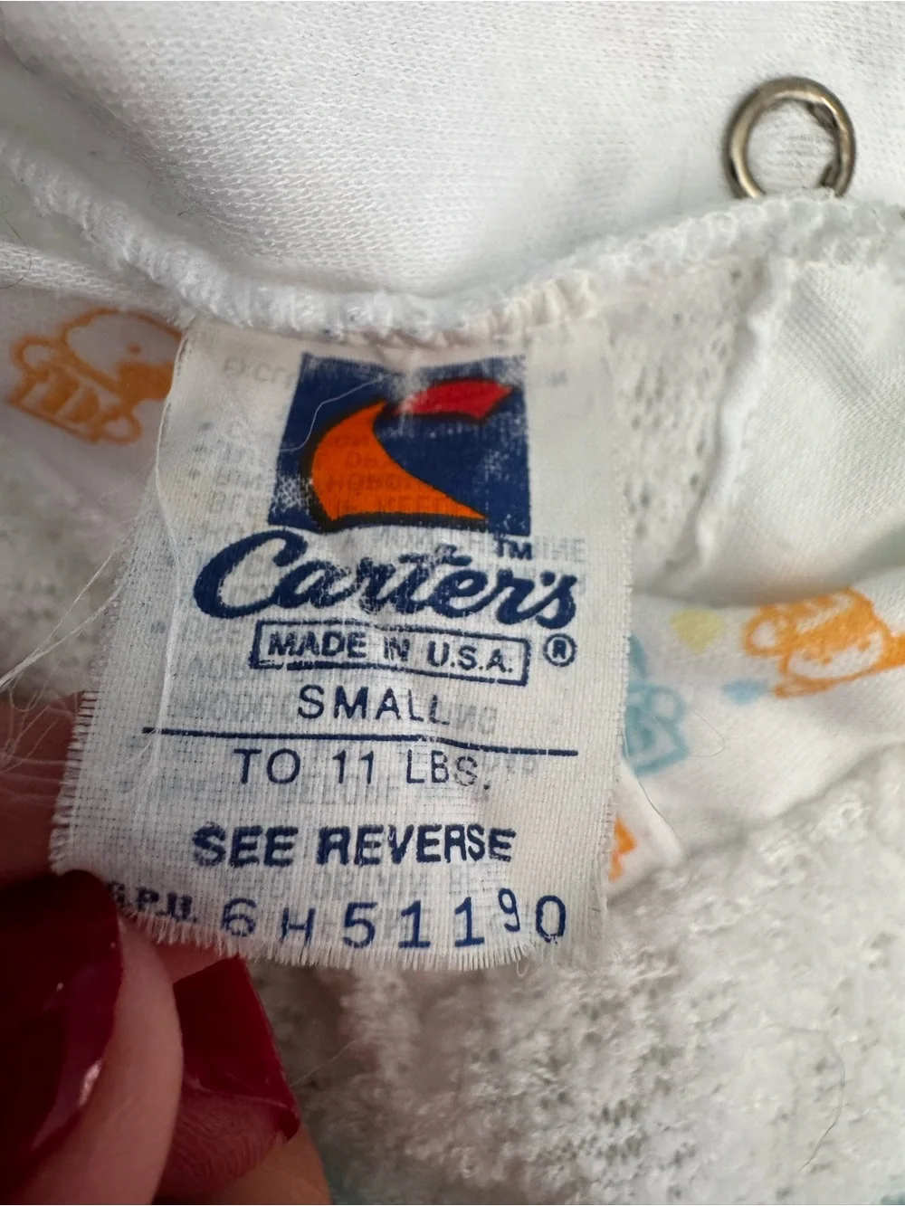 VTG Carter's White Plush Footed One-Piece with Pastel Animal Trim